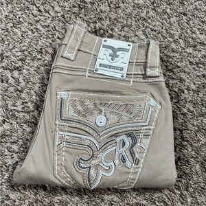 Rock Revival Beige Jeans with Embroidered Pocket